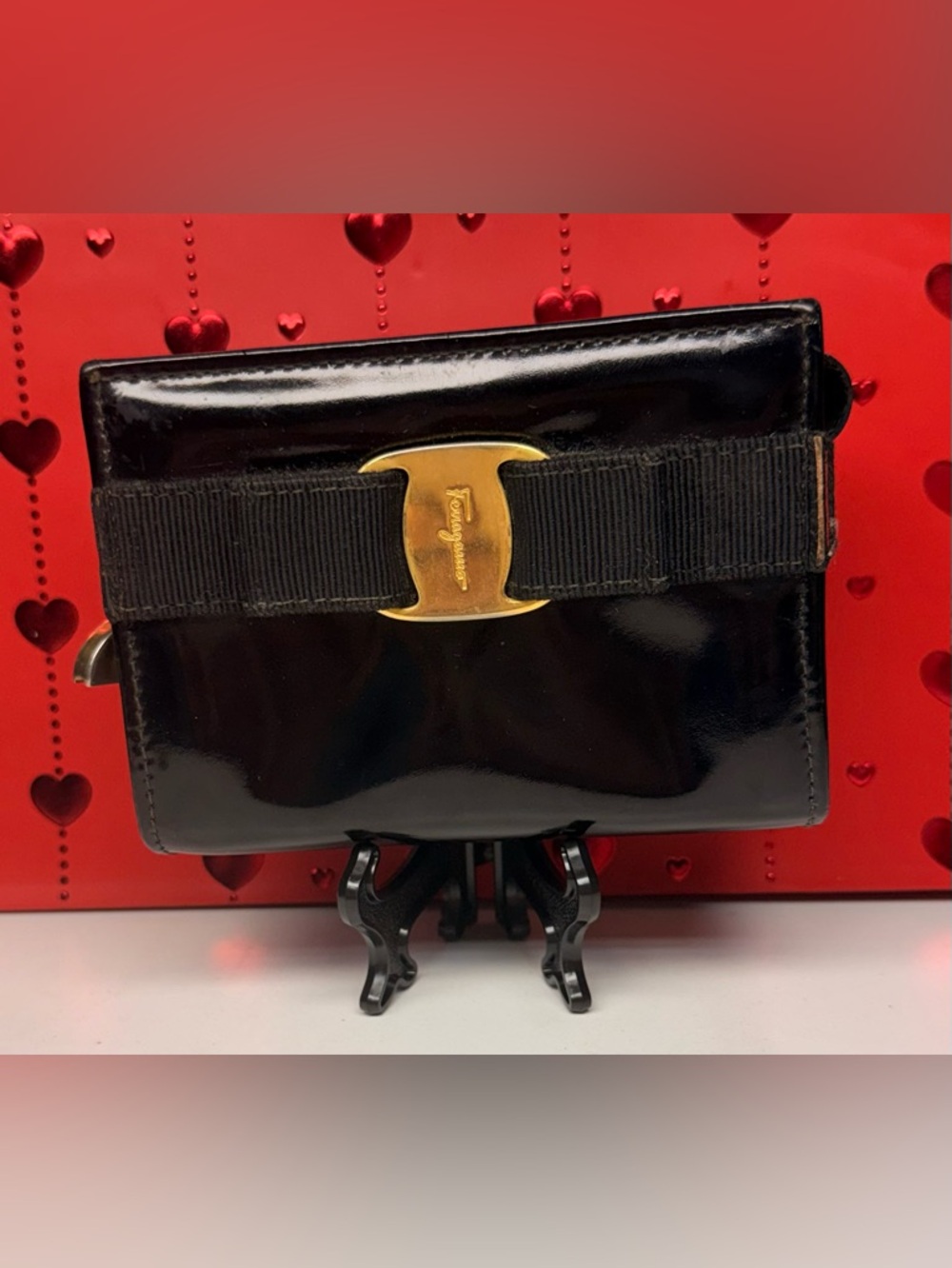 Salvatore Ferragamo Black Wallet With Gold Accents Euc